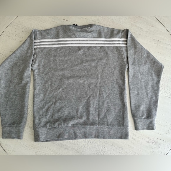 Mens Grey & White Adidas Crewneck 3 Striped Sweater Size S - Picture 2 of 5